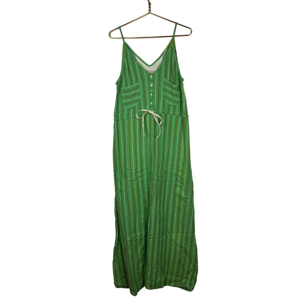 Ace & Jig Striped Cotton Sleeveless Center Slit Maxi Dress in Green Size Large